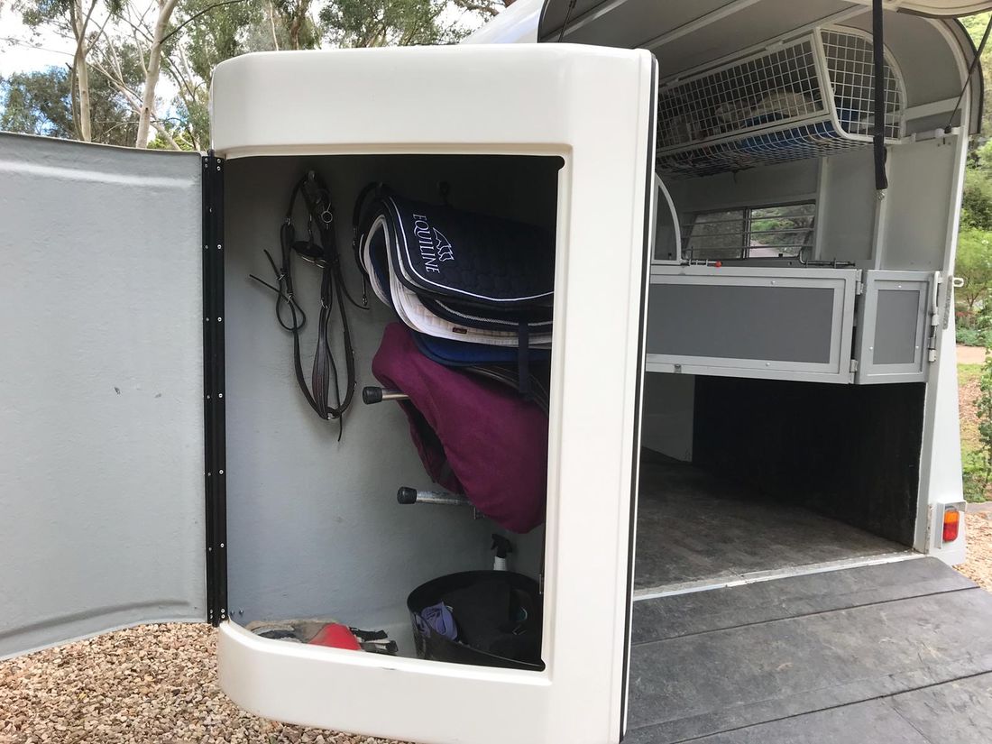Rear fibreglass swing-out tack box